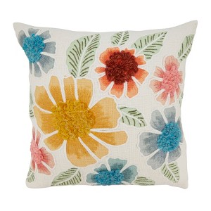 Saro Lifestyle Beautiful Embroidered Floral Down Filled Pillow, 20"x20", Multicolored - 1 of 4