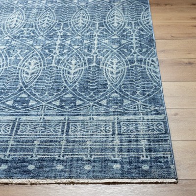Isael Dark Blue Bohemian Synthetic Rectangular Area Rug