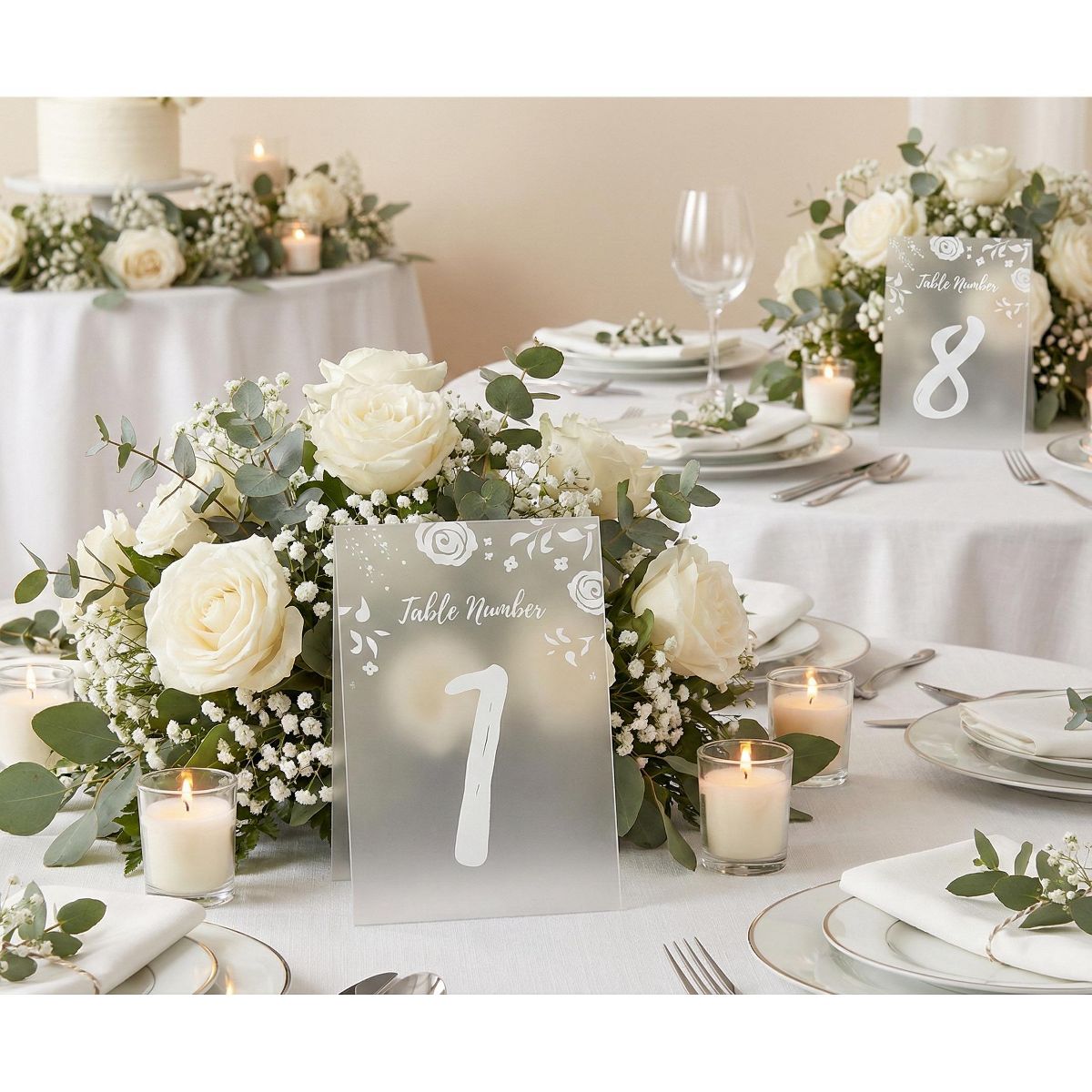 Kate Aspen White Frosted Floral Tented Table Numbers (1-18) | 18122NA - thumbnail 3
