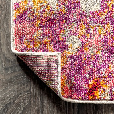 Pink and Orange Abstract Synthetic Area Rug, 4 x 6 ft
