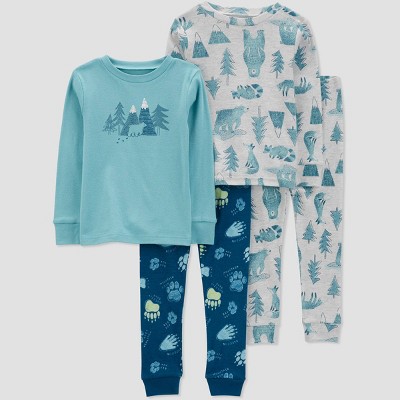 Image of Carter's Just One You®️ Toddler Boys' 4pc Long Sleeve Bear and Forest Pajama Set - Teal Blue 3T