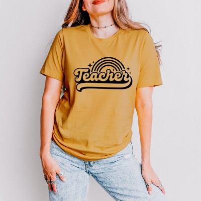 Simply Sage Market Teacher Rainbow Short Sleeve Tee - L - Mustard