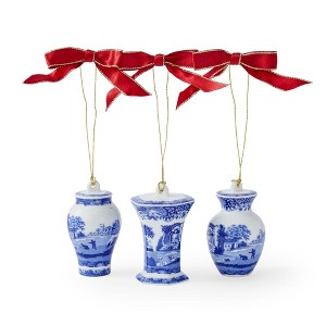 Spode Blue Italian Mini Urn Ornaments, Set of 3, Hanging Ornaments for Christmas Décor, Made of Porcelain, Floral Holiday Vase Decorations - 1 of 4