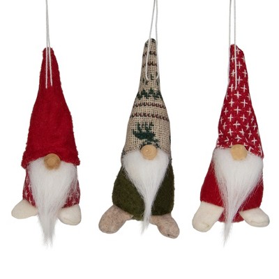 Northlight Set Of 3 Red And Green Santa Gnome Christmas Ornament 4.25 ...