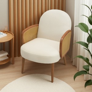 28.35" Velvet Mid-Century Accent Chair with Rattan Armrests and Rubberwood Legs - 1 of 4