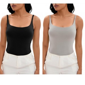 INSPIRE CHIC 2 Pcs Women's Square Neck Cami Vest Shelf Bra Adjustable Spaghetti Strap Tank Camisole - 1 of 4
