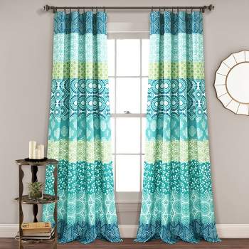 Home Boutique Bohemian Stripe window Curtain Panels Blue/Green 52X84 Set