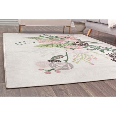 Ivory Blush Floral Charm Synthetic Area Rug, 9' x 12'