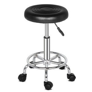 Black Height Adjustable PU Leather Rolling Bar Stool Salon Stool Task Chair - 1 of 4