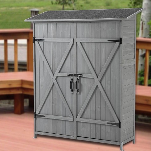 Wooden Pitch Roof Outdoor Patio Gray Storage Sheds, Solid Wood Tool ...