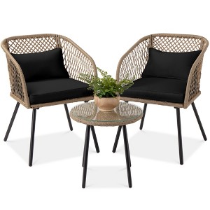 Best Choice Products 3-Piece Outdoor Wicker Bistro Set Patio Chat Conversation Furniture w/ 2 Chairs, Side Table - 1 of 4