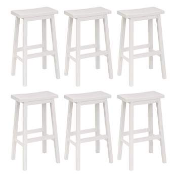 PJ Wood Classic Saddle Seat 29'' Kitchen Bar Counter Stool with Backless Seat & 4 Square Legs, for Homes, Dining Spaces, and Bars, White (6 Pack)