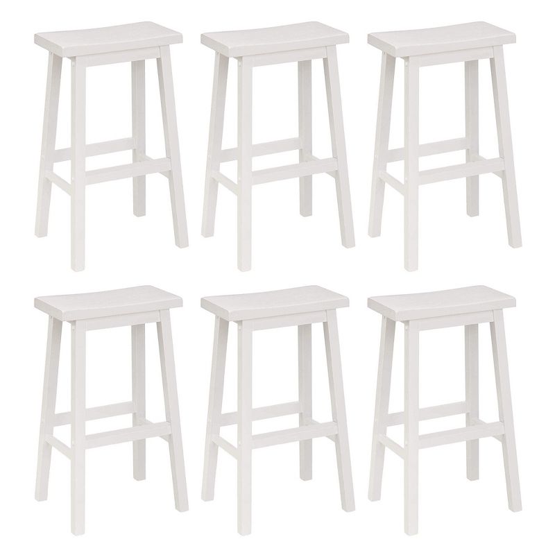 PJ Wood Classic Saddle Seat 29'' Kitchen Bar Counter Stool with Backless Seat & 4 Square Legs, for Homes, Dining Spaces, and Bars, White (6 Pack), 1 of 7