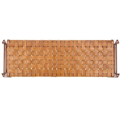 Dilan 48'' Mahogany Wood and Top Grade Leather Woven Bench - Brown
