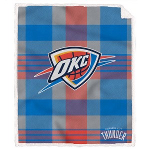 NBA Oklahoma City Thunder Plaid Steel Royal Plush Faux Shearling Blanket: Sports Team Logo - 1 of 1