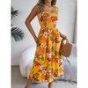 Womens Summer Dress Smocked Bust Adjustable Shoulder Tie Midi Beach Dress - 4 of 4