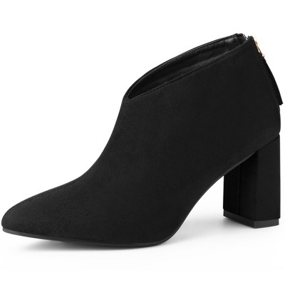 BLISSFUL STEP Pointed Toe Cutout Block Heel Ankle Booties for Women
