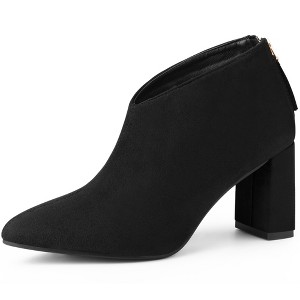 BLISSFUL STEP Pointed Toe Cutout Block Heel Ankle Booties for Women - 1 of 4