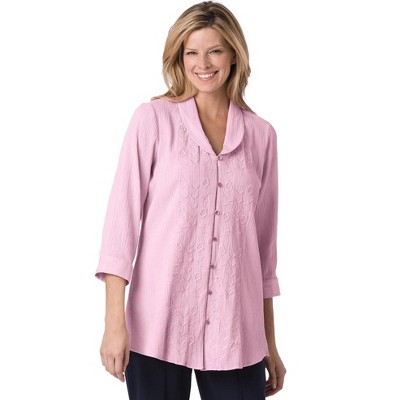 Woman Within Plus Size Textured Gauze Tunic With Shawl Collar