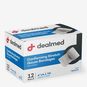Dealmed 4" Non-Sterile Conforming Stretch Gauze Bandages, 4.1 Yards Latex Free Stretched Dressing Wrap, Medical Non-Adherent Wound Care Mesh Bandages - 1 of 1