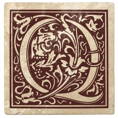 Christmas by Krebs Set of 4 Ivory and Brown "Q" Square Monogram Coasters 4"