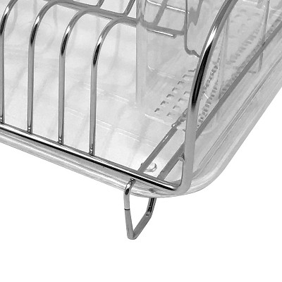 Compact Silver Metal Dish Drainer with Utensil Cup