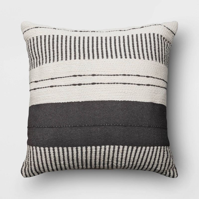 18&#34;x18&#34; Stripes and Dashes Square Outdoor Throw Pillow Black/Ivory - Threshold&#8482;, 1 of 6