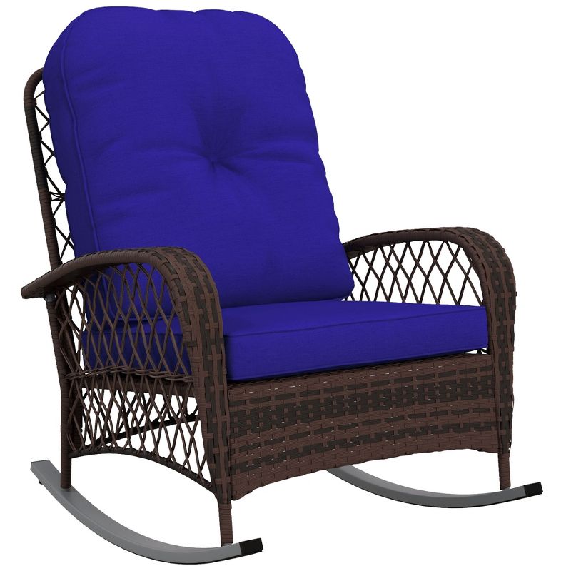 Outsunny Outdoor Wicker Rocking Chair, Patio PE Rattan Recliner Rocker Chair with Soft Cushion, for Garden Backyard Porch, 1 of 7