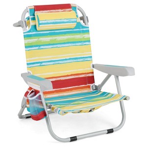 Costway 1/2 PCS Folding Beach Chair for Adult Lightweight Aluminum Camping Chair withStorage Bag Blue/Red - 1 of 4