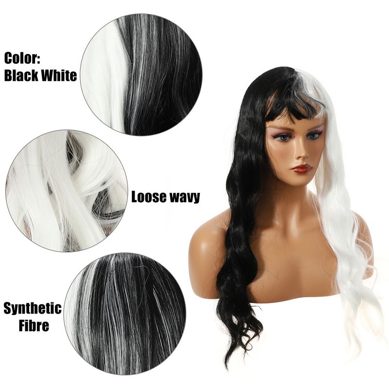 Unique Bargains Curly Women's Wigs 26" Black White with Wig Cap Fluffy Curly Wavy, 4 of 7