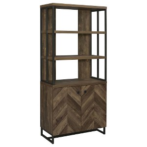 Rustic 2-Piece Bookcase Set  Herringbone Cabinet + 5-Tier Industrial Bookshelf, Stylish Storage for Living Room, Office or Bedroom - 1 of 4