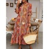 Women's Boho Print Maxi Dress - V-Neck Tassel Tie, Flutter Sleeve Ruffle Hem Flowy Long Dress - 2 of 4