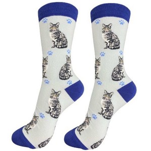 Novelty Socks 14.0" Silver Tabby Happy Tails Socks Cats Premium Quality E & S Pet  -  Socks - 1 of 3
