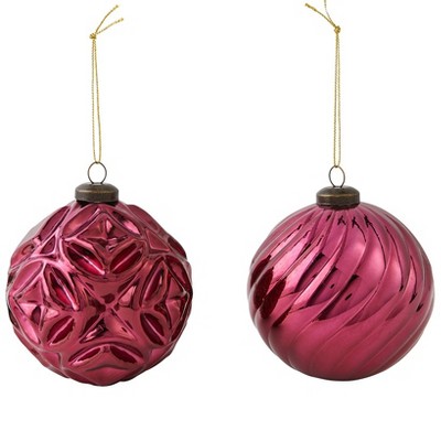 The Lakeside Collection Set of 2 Burgundy Patterned Ball Ornaments 2 Pieces