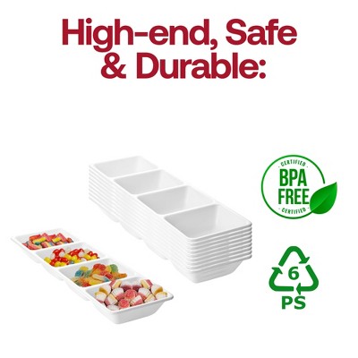 White 16" x 5" 4-Section Rectangular Disposable Plastic Tray Set