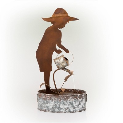 Farm Boy Silhouette Metal Fountain - Alpine Corporation