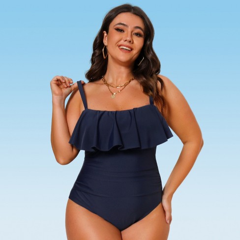 Women's Plus Size Ruffled One Piece Swimsuit - Cupshe-0X-Blue