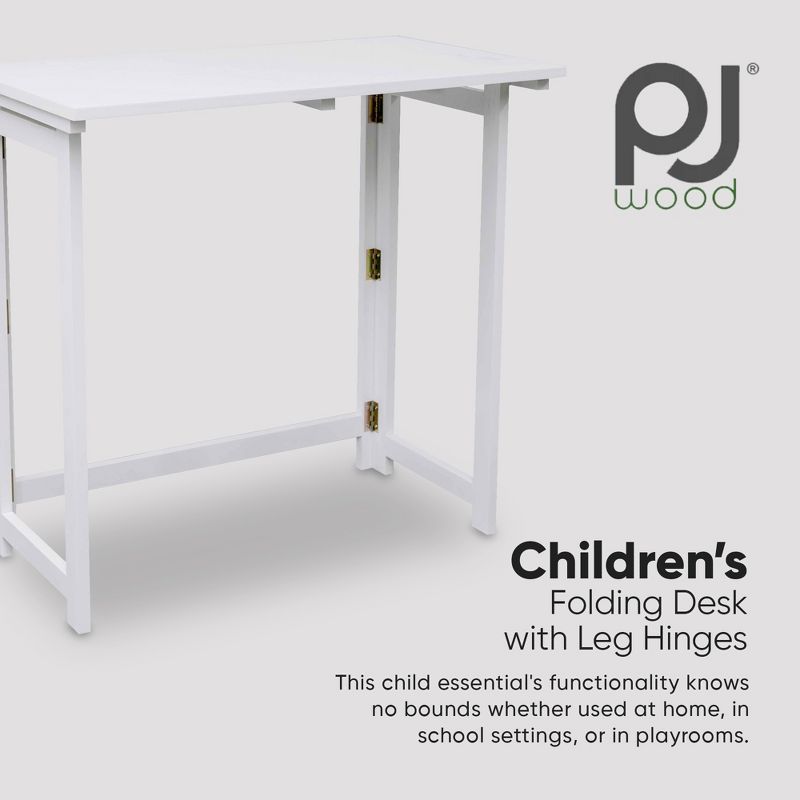PJ Wood Children's Folding Desk with Leg Hinges and Side Stretchers for Writing, Studying, Arts and Crafts, School and Home Set Up, White, 2 of 7