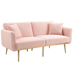 NicBex Teddy Fabric Loveseat Sofa Modern Upholstered Sofa Couch with Suft Cushion and Metal Legs for Bedroom,Living Room,Pink - 1 of 4