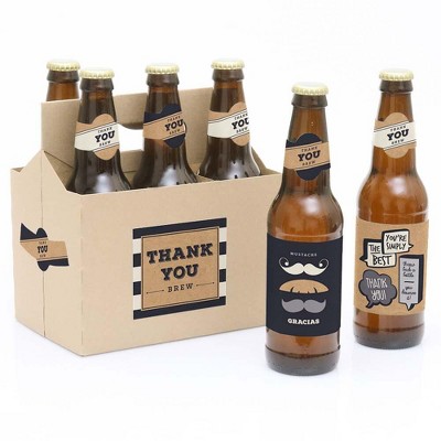 Big Dot of Happiness Thank You - Thank You Gift for Women and Men - 6 Beer Bottle Label Stickers and 1 Carrier