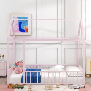 Racxily Metal House Bed Frame, Fenced Design for Kids & Teens - 1 of 4