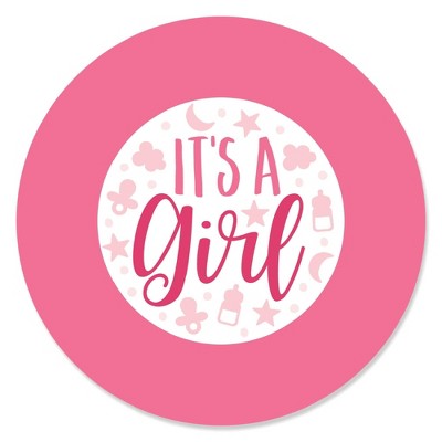 Big Dot of Happiness It's a Girl - Pink Baby Shower Circle Sticker Labels - 24 Count