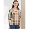 INSPIRE CHIC Women's V Neck 3/4 Sleeves Ligthweight Check Plaid Blouses - 2 of 4