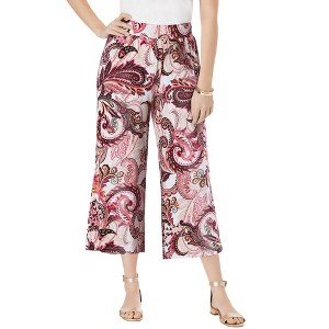 Jessica London Women's Plus Size Everyday Stretch Knit Wide Leg Crop Pant - 1 of 4