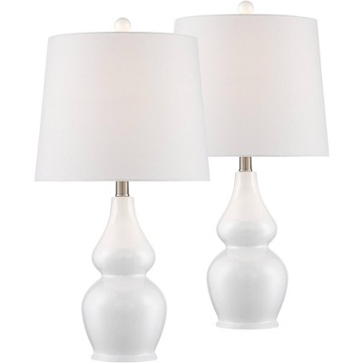 360 Lighting Contemporary Table Lamps Set of 2 with Table Top Dimmers White Ceramic Tapered Drum Shade for Living Room Bedroom