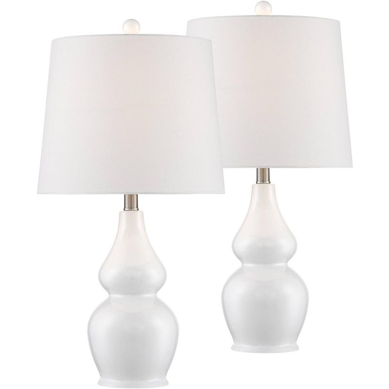 360 Lighting Jane Modern Table Lamps 25" High Set of 2 White Ceramic with Dimmers Fabric Drum Shade for Bedroom Living Room Bedside Nightstand Office, 1 of 10