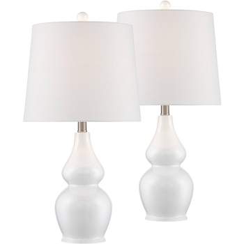 360 Lighting Jane Modern Table Lamps 25" High Set of 2 White Ceramic Fabric Drum Shade for Bedroom Living Room House Bedside Nightstand Office Family