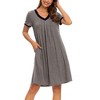 cheibear Women's Soft V-Neck Summer Pajama Lounge Dress with Pockets Nightgowns - 2 of 4