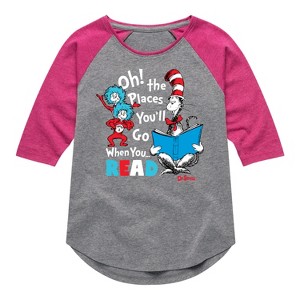 Girls' - Dr. Seuss - Oh Places Youll Go When You Read Shirt Tail Raglan Graphic T-shirt - 1 of 4