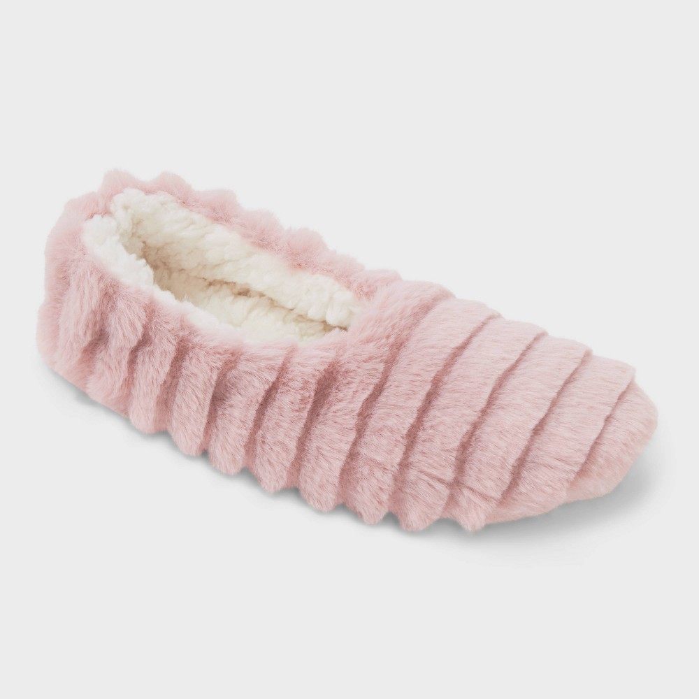 Women Ribbed Faux Fur Cozy Pull-On Slipper Sock with Gripper